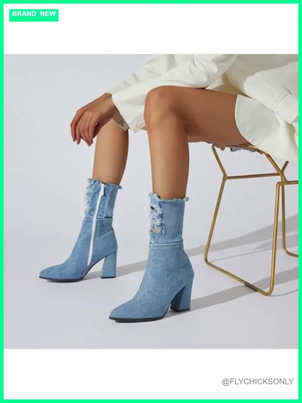 Women's Denim Thigh High Cutout Over The Knee Block Heel Boots Side Zip